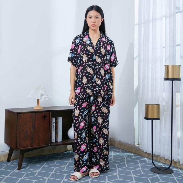 "HST.H" -  PROMO Piyama Set Celana Panjang Dydlabel Alleya Bahan Rayon - TOFFEE