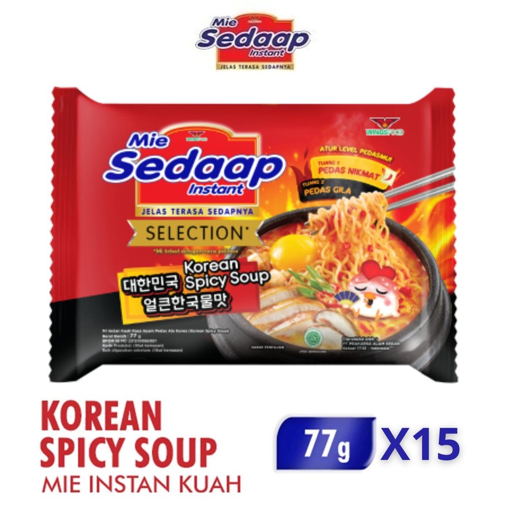 

Sedaap Mie Instan Kuah Korean Spicy Soup khas Korean Pedas 77g x15
