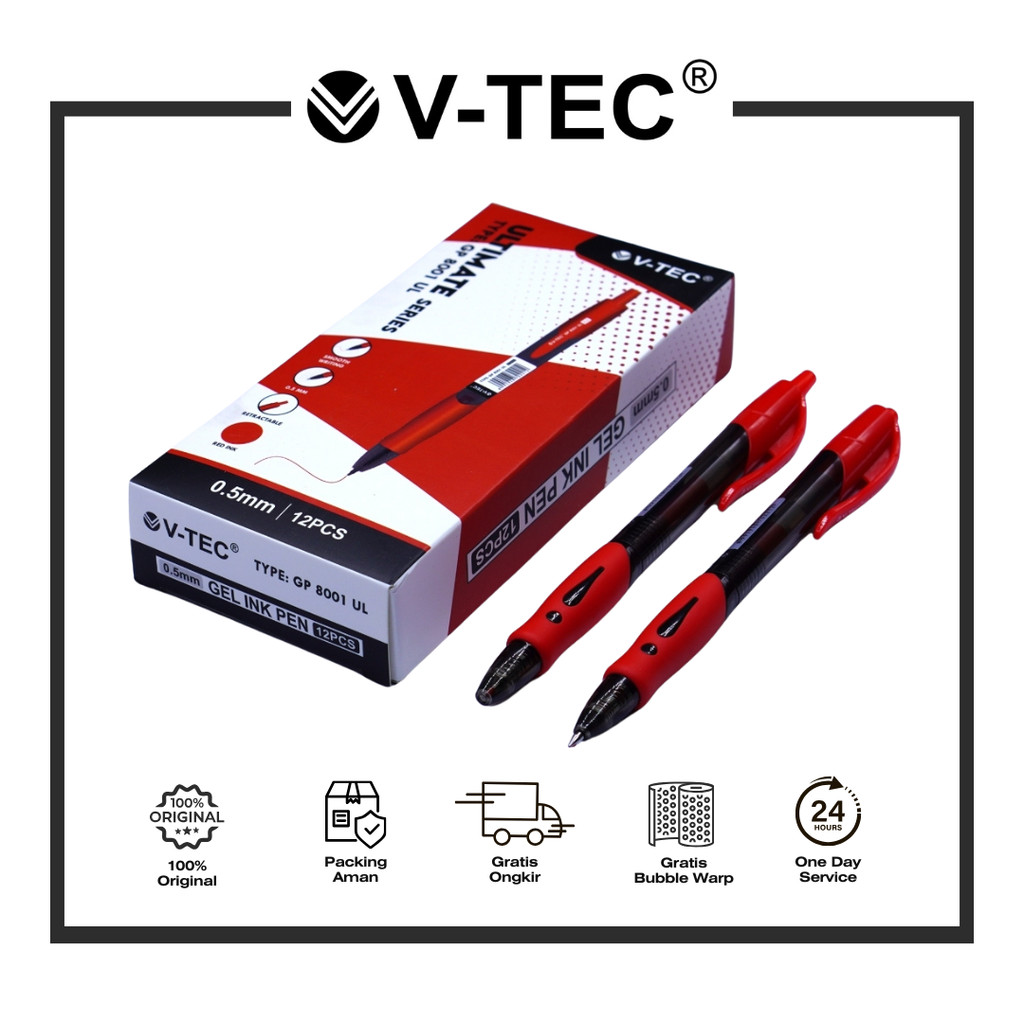 

V-TEC RETRACTABLE GEL PEN GP 8001 UL MERAH / BLACK PCS