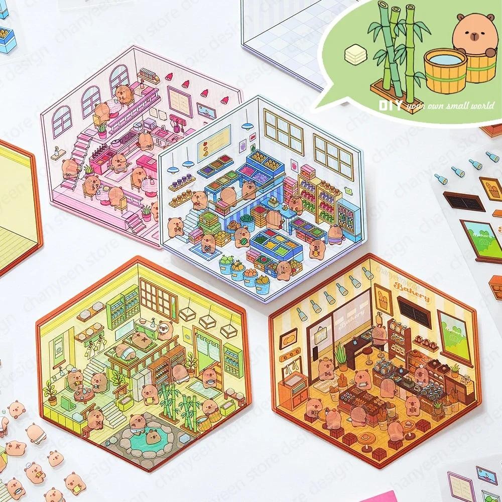 

Capybara Diary 3D Landscaping Stickers Miniature Scene DIY Cabin Scene Stacking Pasting Hand Account Cute Gift for Kid Child