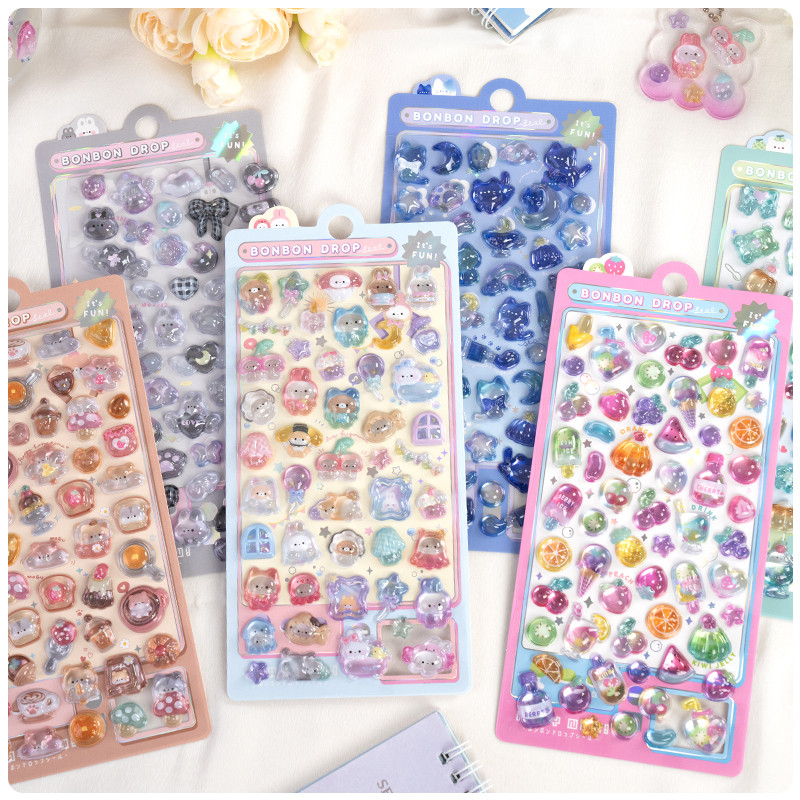 

Funny Sweet Furit Ice Cream Pets Drop 3D Relief Sticker Scrapbooking Diy Diary Decor Journaling Stationery Kawaii Stickers
