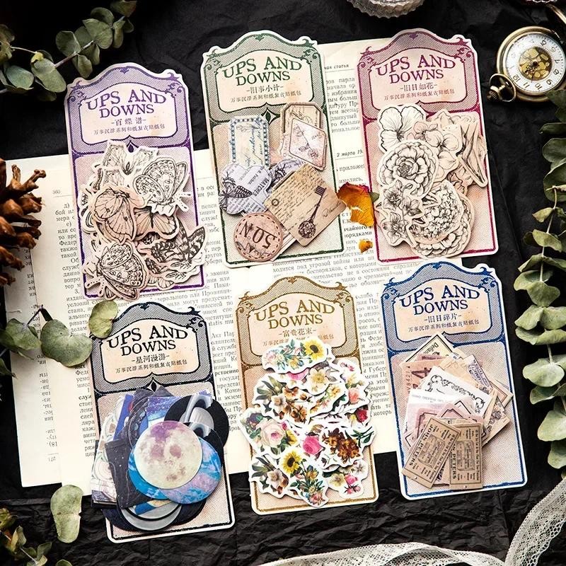 

40Sheets Art Old Label Decorative Flower seal Hand Book Butterfly Stickers Color Literature Scrapbooking Supplies 143*76MM