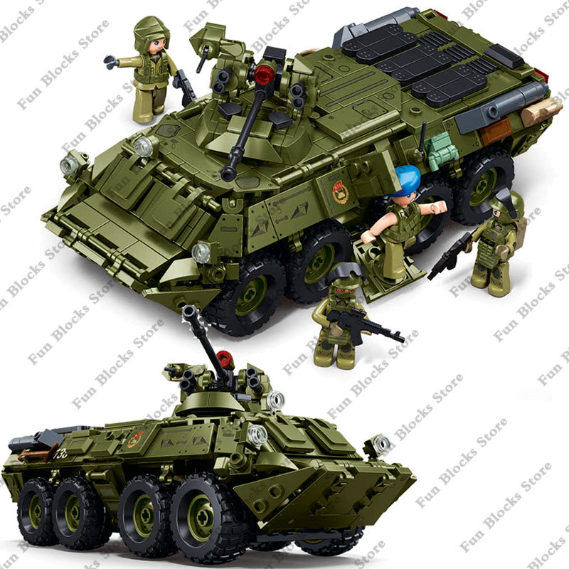 SLUBAN Military BTR-80 AS IFV Armored Personnel Carrier Vehicle Car Model Building Blocks Sets Soldi