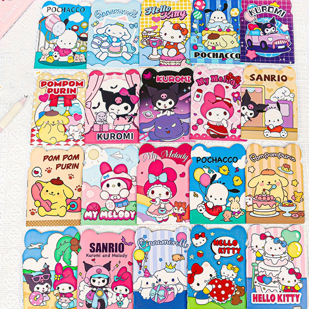 

Sanrio 20pcs Mini Steno Pocket Notebooks Hello Kitty Kuromi Cinnamoroll My Melody with Dividers Kawaii Children's Diary Notepad