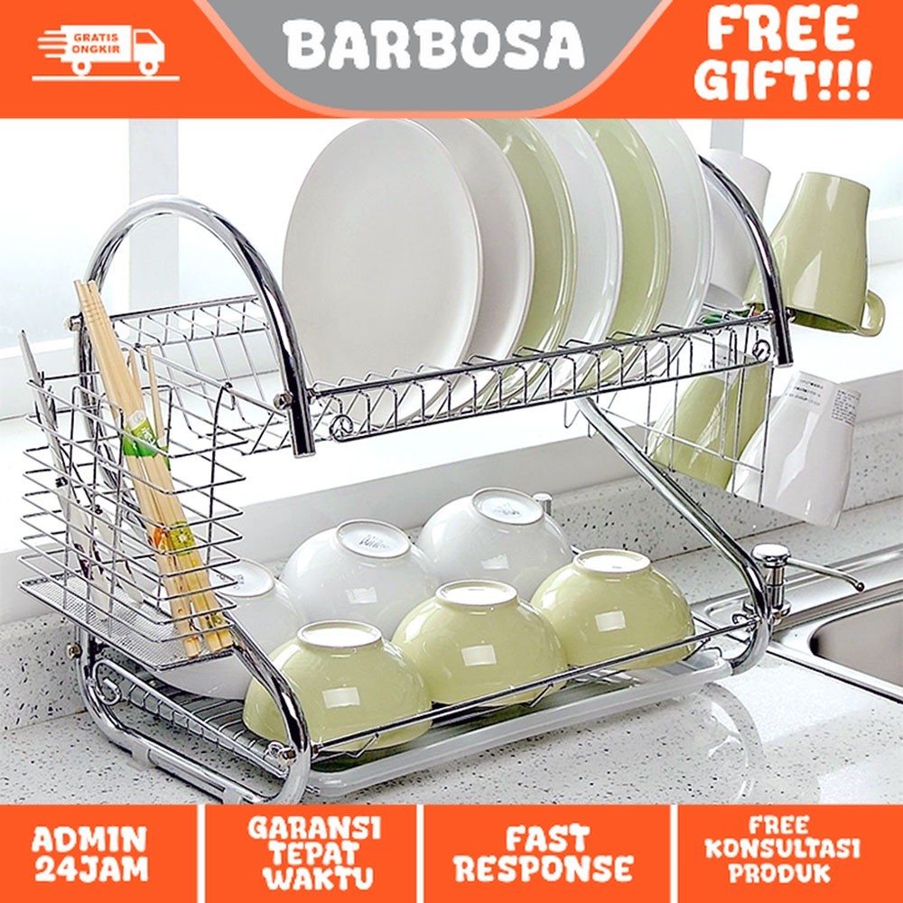 Rak Piring Stainless Minimalis Rak 2 Susun Tingkat Rak piring serbaguna Rak piring mini Berkualitas