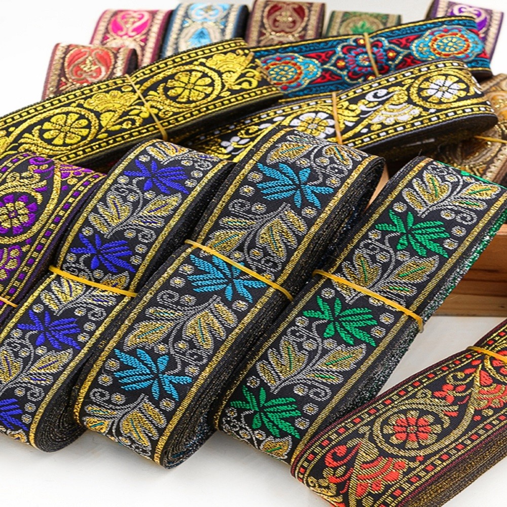 

Vintage 7-meter Jacquard Ribbon & 1.3-inch Embroidered Woven Ribbon. Ideal for Eid Mubarak, floral fabric trim & boho style.