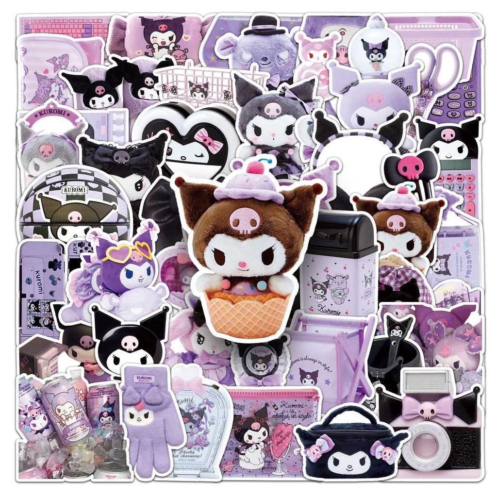 

50Pcs MINISO Kuromi series Cartoon Cute Waterproof Sticker Skateboarding Retro home decal Sticker