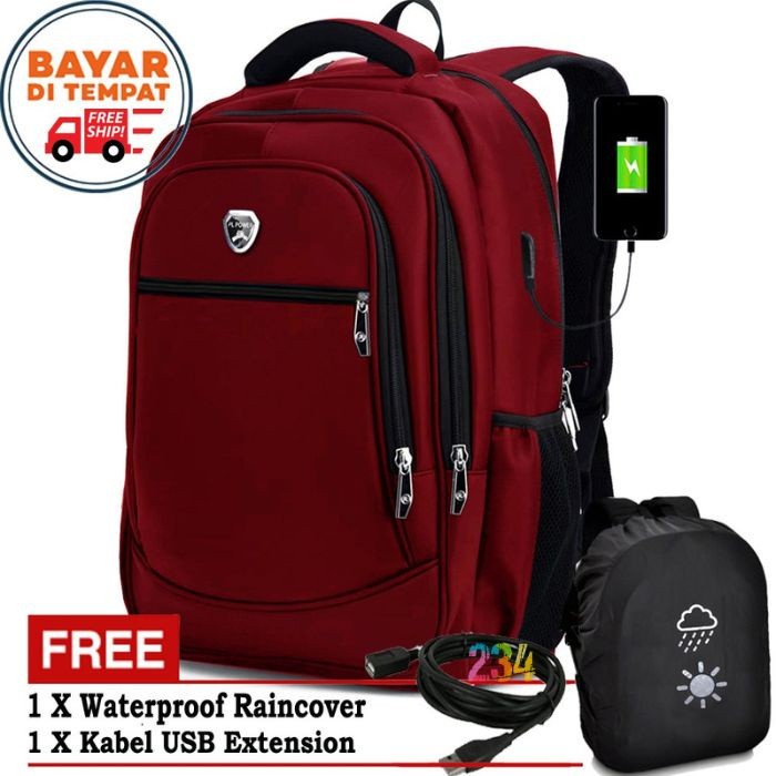 FASWEFA_SHOP  Tas Ransel Polo Import Original Tass Backpack Pria Pollo Sekolah + Bag Cover - Taas Se