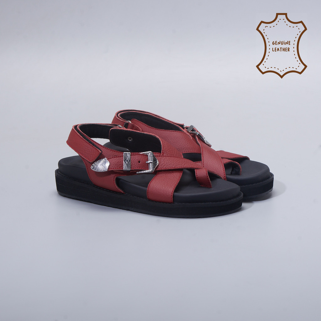 Adorable Projects - Elena Sandals Genuine Leather Maroon - Sendal Wanita