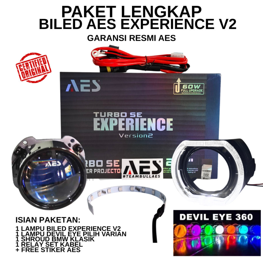 Paket Komplit Biled Aes Turbo Experience V2 2.5 Inch 60 Watt Motor Mobil Universal Harga Satuan/ BIL