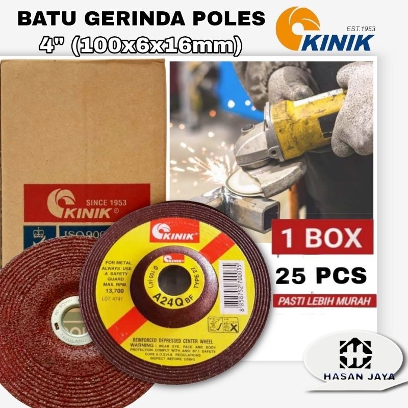 [1Kotak 25Pcs] Batu Gerinda Poles KINIK 4 Inch x 6 mm / Mata Gerinda Poles KINIK 4"