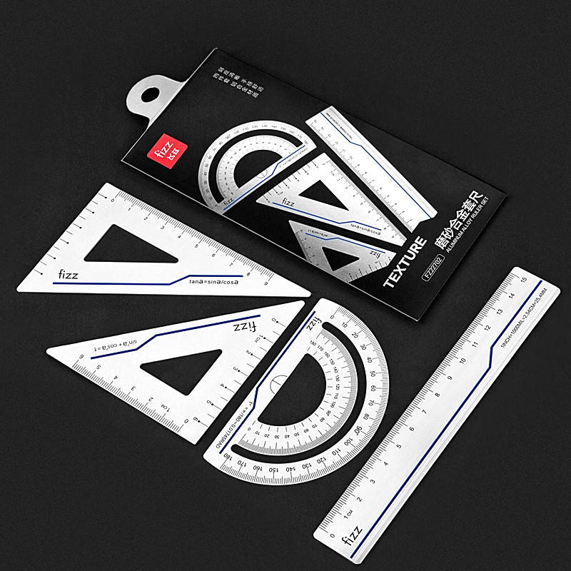 

Youpin 4 in 1 Fizz Metal Ruler Stationery Set Aluminum Alloy Multifunctional Combination Ruler Ruler Triangle Protractor Drawing