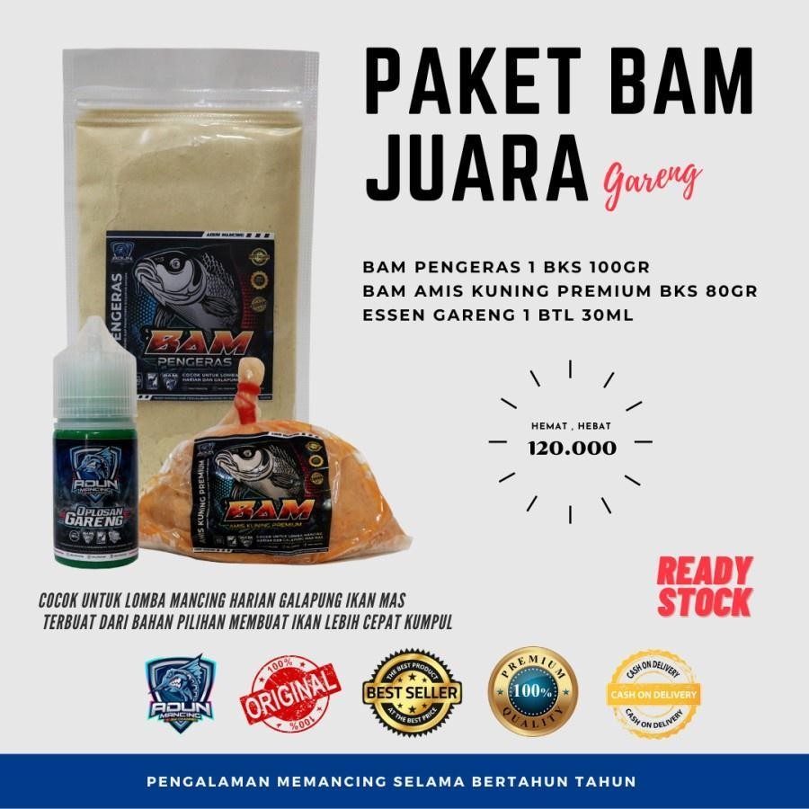 Paket umpan adun  gareng - bam pengeras - Bam amis kuning premium - umpan ikan mas adun mancing