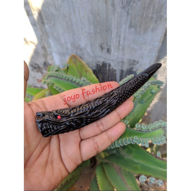 PIPA ONCE SEROTONG FOSIL KAYU AKAR BAHAR HITAM UKIR NAGA