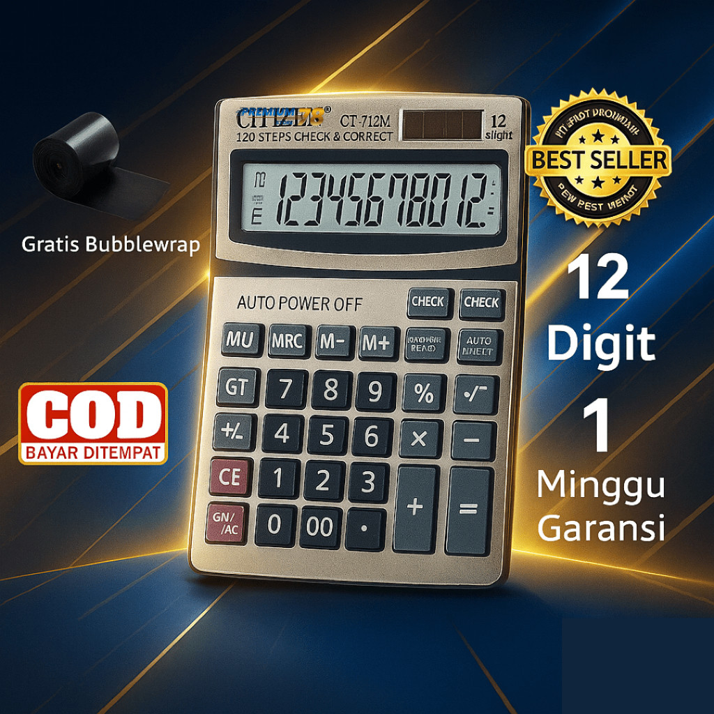 

Calculator CT-712M Kalkulator 12 Digit Energi Surya untuk Sekolah Kantor Dagang Bisnis - Dual Power