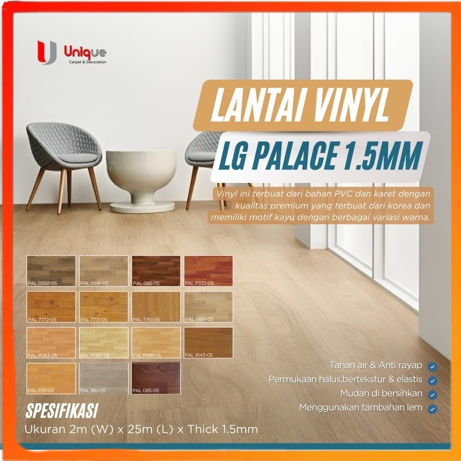 DISKON SPECIAL Karpet Vinyl Roll LG Palace Motif Kayu Tebal 1,5 mm / Vinyl Lantai Meteran Termurah