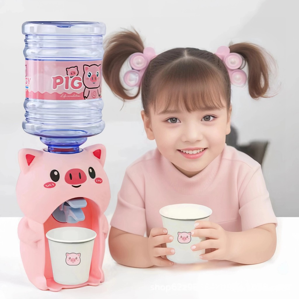 

Mini Water Dispenser for Children Kids Gift Cute Cold/Warm Water Juice Milk Drinking Fountain Simulation Cartoon Pig Kitchen Toy