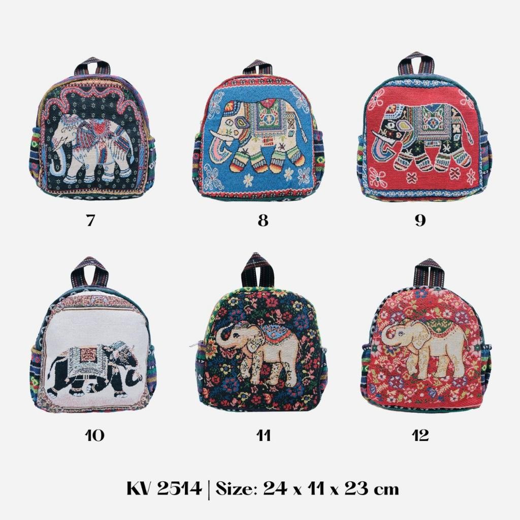 Tas Ransel Kanvas Wanita Mini Motif Gajah tenun - thailand bag souvenir bangkok oleh oleh hadiah luc