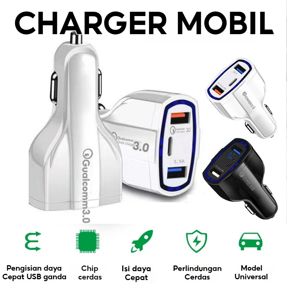 Charger 3.0 Fast Type-C QC 30W Car USB Tinggi Daya Mobil Universal