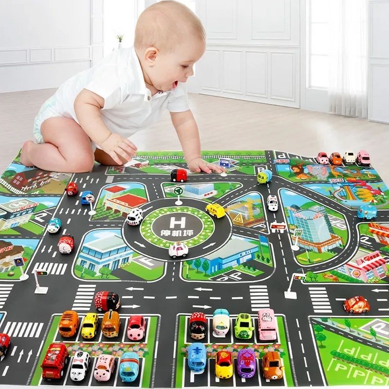 

130*100CM Road Map Carpet for Kids Parking Lot Roadmap 83*58CM City Traffic Map of Road Boy Girls Educational Toy Crawling Games