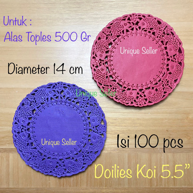 [Isi100] Paper Doilies Koi Merah & Ungu 5.5 5,5 Diameter 14 cm / Alas Kertas Toples 500 Gram / Doili