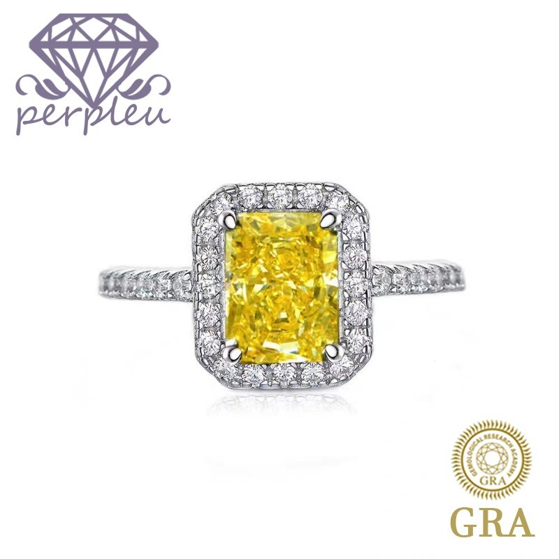 Sertifikat GRA Gratis Platinum Mewah Baru Bertatahkan Berlian Kuning Cincin Dua Warna Wanita Moissan