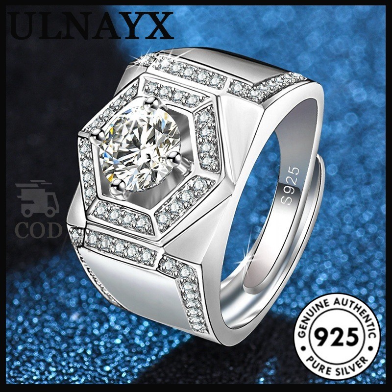 S925 Moissanite Platinum Cincin Berlian Pria