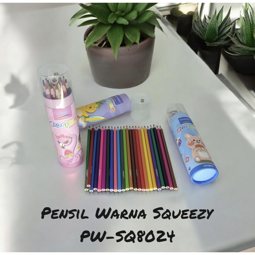 

Pensil Warna Squeezy Tabung 24 Warna Plus Serutan PW-SQ8024