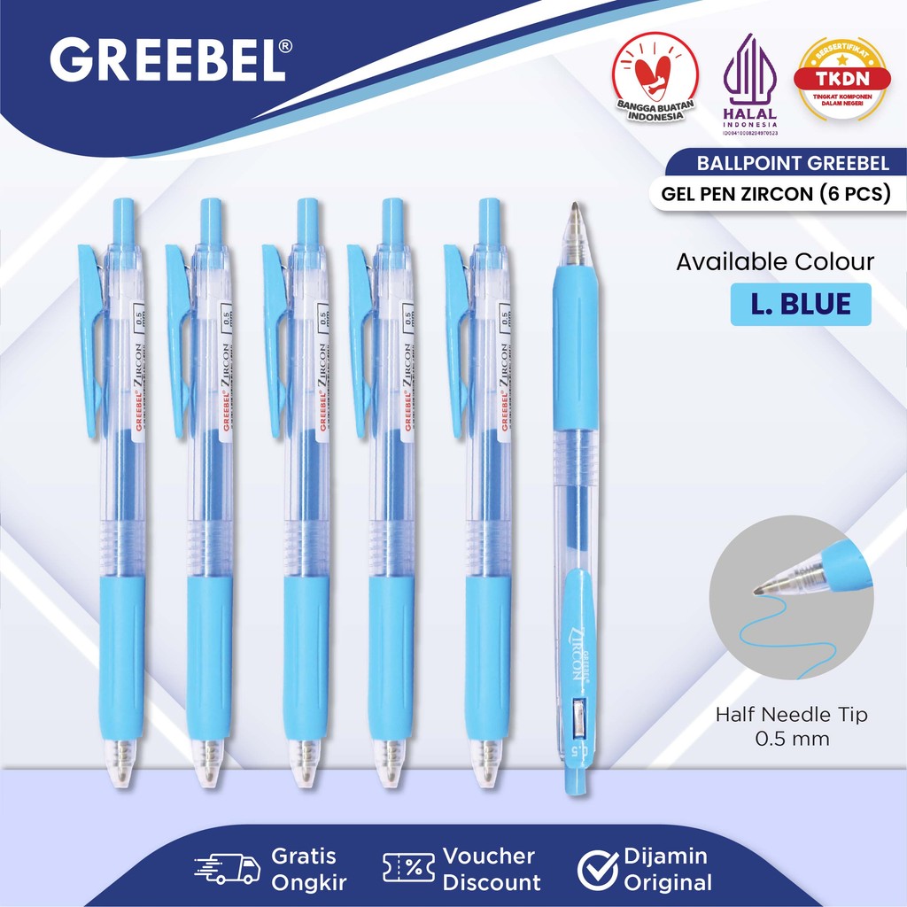 

GREEBEL PULPEN GEL / Gel Pen Gp-509 Zircon Light Blue 0.5 (6PCS/SET) / Ballpen Gel Ballpoint Bolpen Bolpoin Pena Gel