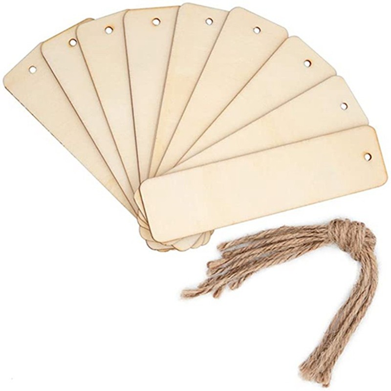 

Wooden Blank Bookmarks DIY Unfinished Wooden Hanging Tag Holes And Rope, Wedding Birthday Decorations