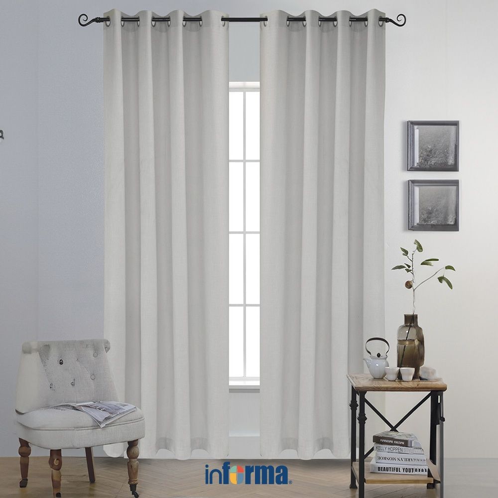 Informa 140x250 cm Set 2 pcs Gorden Textured - Krem Kerai Hordeng Kain Penghalang Cahaya Jendela Cur