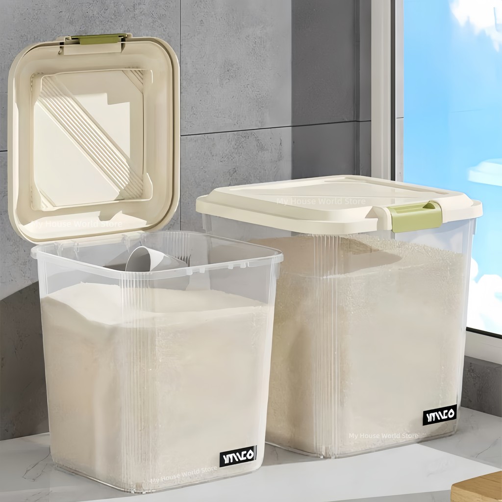 5/10KG Rice Storage Box Transparent Insect Proof Moisture-Proof with 2 Buckles Cereal Dispenser Grai