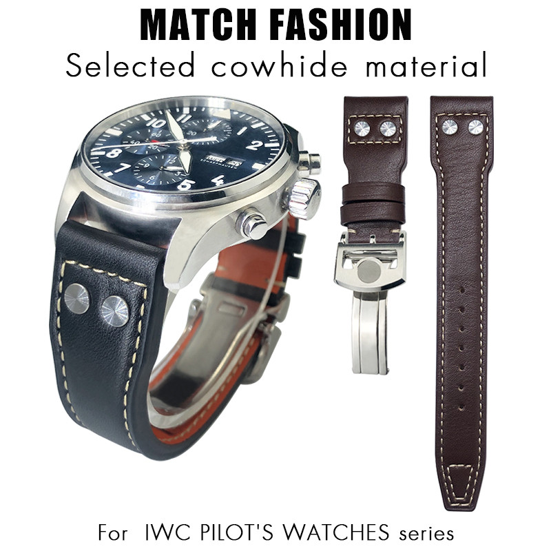 20mm 21mm 22mm High Quality Real Leather Rivets Watchband Fit for IWC SPITFIRE Big Pilot's Watch TOP