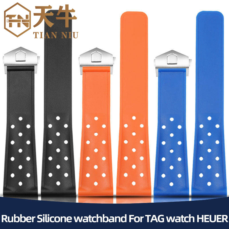 22mm Waterproof Rubber Silicone watchband Black blue red For TAG watch HEUER MONACO CARRERA FORMULA 