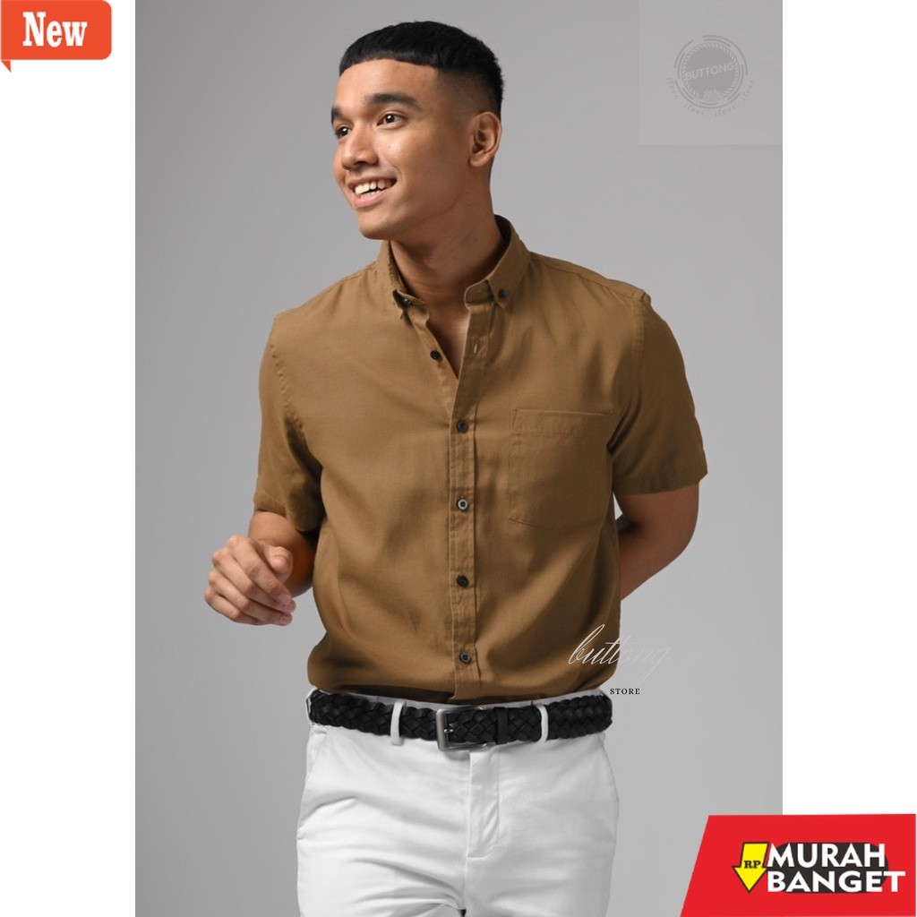 kemeja kotak kotak cowok kemeja polos pria lengan pendek cowok casual kantoran laki laki coklat mocc