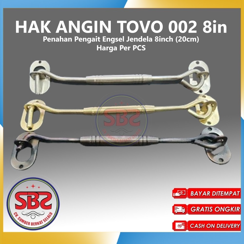 Hak Angin TOVO 8in / 20cm - Penahan Pengait engsel jendela 8 inch chrom Merk TOVO