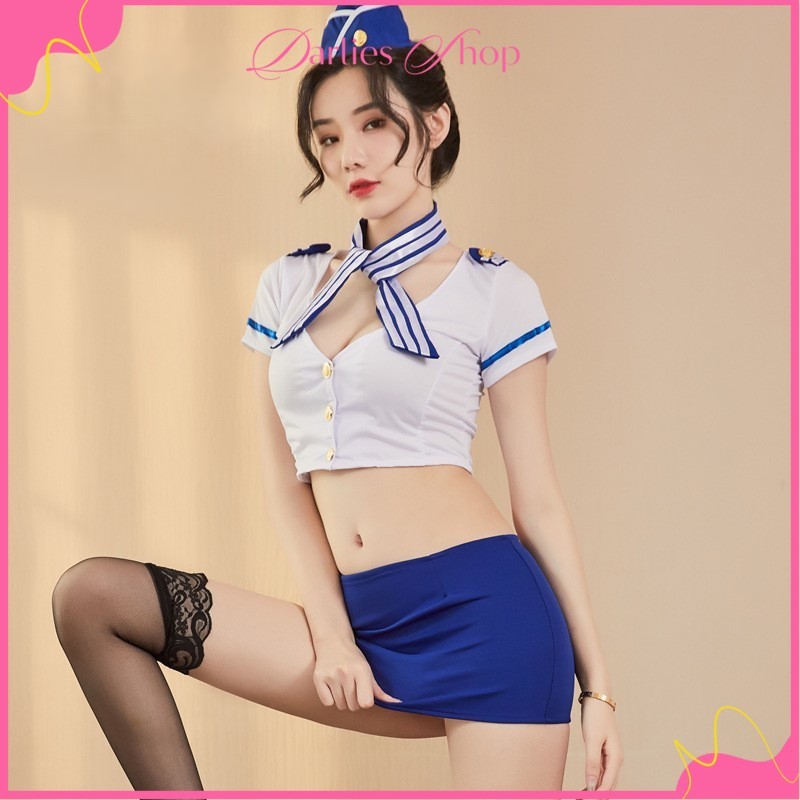Lingerie Set Seksi Kostum Cosplay Pramugari Set Baju Lingerie Sexy Set Baju Dinas Malam Cospaly Pram