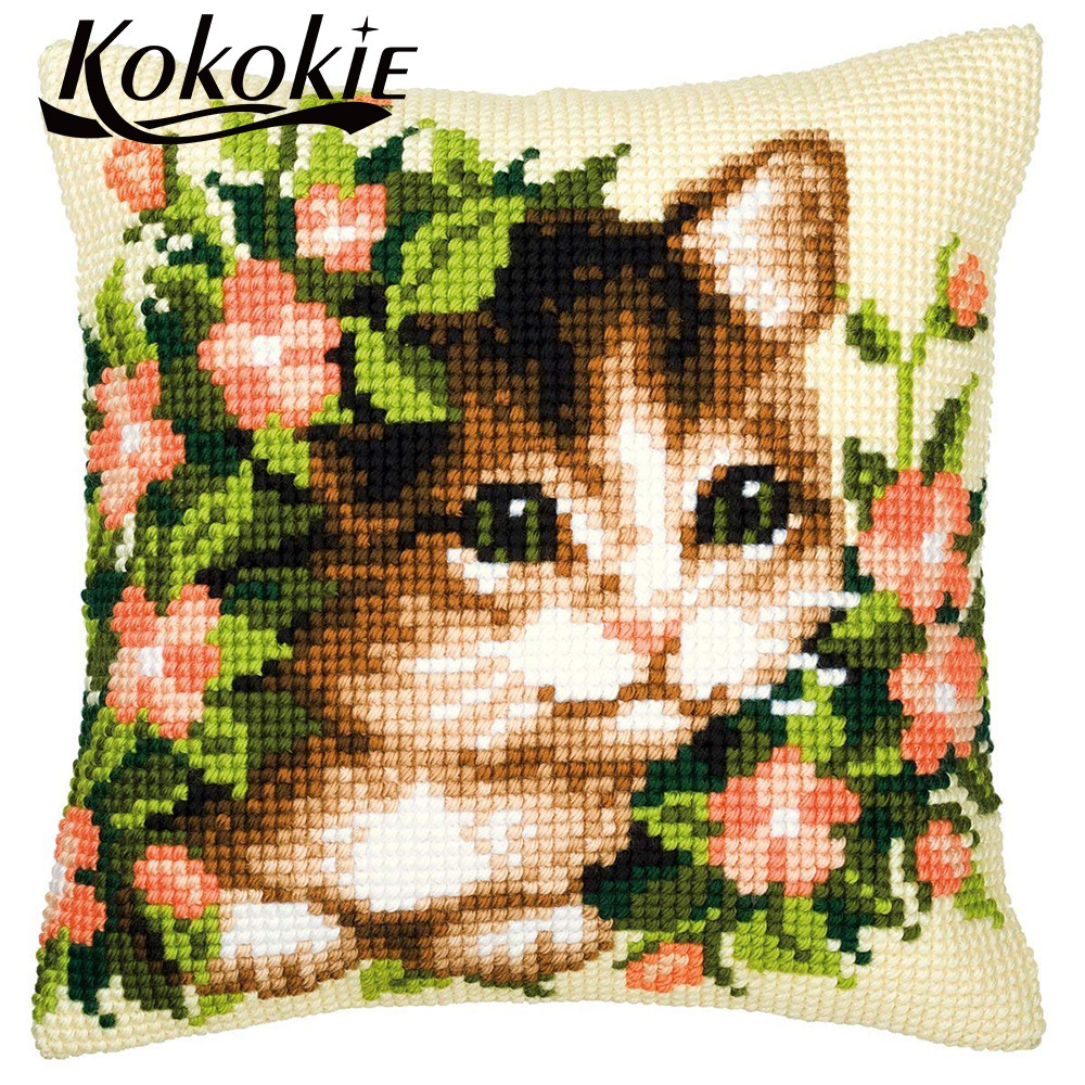 

Cross stitch kits material for handicraft Needlework kits Embroidery yarn pillowcase Accessories beauty cats throw pillow
