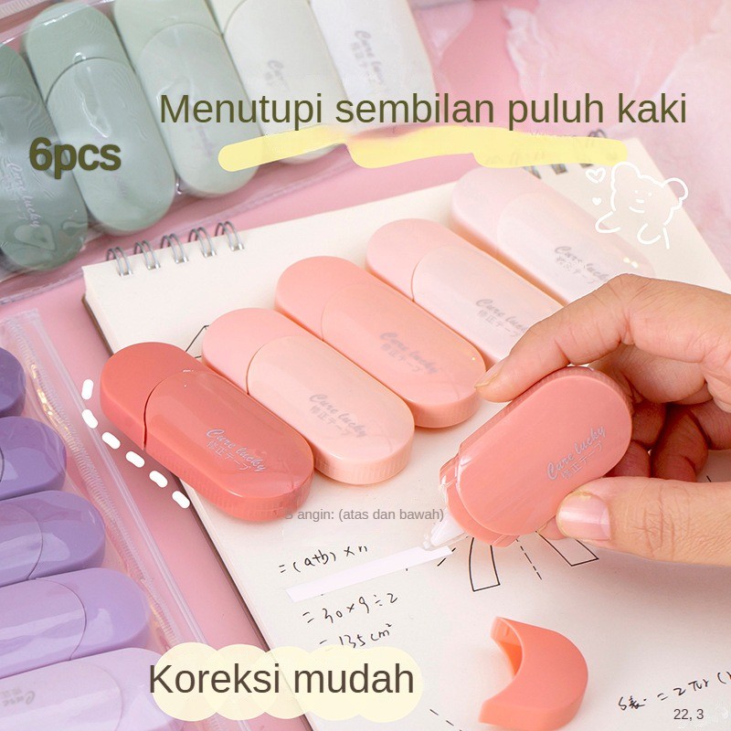 

Ready 6PCS/Bag Correction Tape / Tip Ex Kertas / Pita Koreksi 30 Meter Warna Pastel Tidak Mudah Terputus