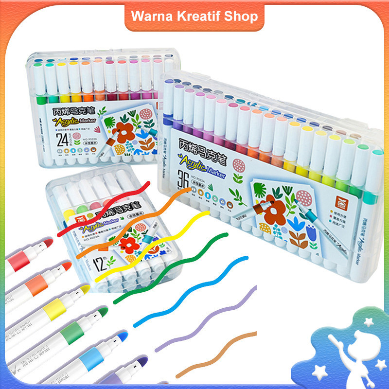 

12/36/48 Colors Pen Akrilik Marker Warna Cepat Kering Tahan Air / Spidol Acrylic Painter / Menggambar