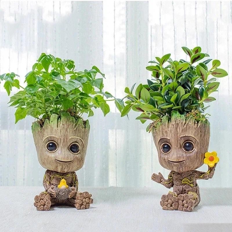 

disney Marvel Avengers Groot Mini figure Pen Holder Flower Pot Anime Toys Action Figure Sitting Groot Christmas Kids Toys Gifts