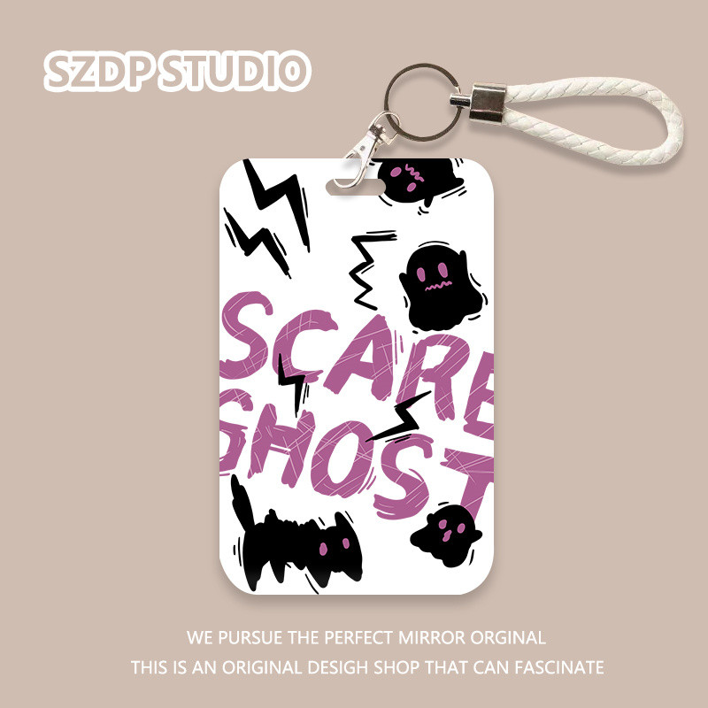 

ID CARD Pola hantu huruf kartun Korea, penutup pelindung gantungan kunci terintegrasi kawaii lucu, penutup pelindung kartu bank, kartu ID, penutup pelindung kartu bus