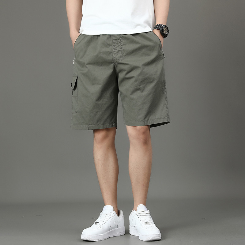 Summer new men's work shorts pocket zip trend versatile casual trousers five work trousers