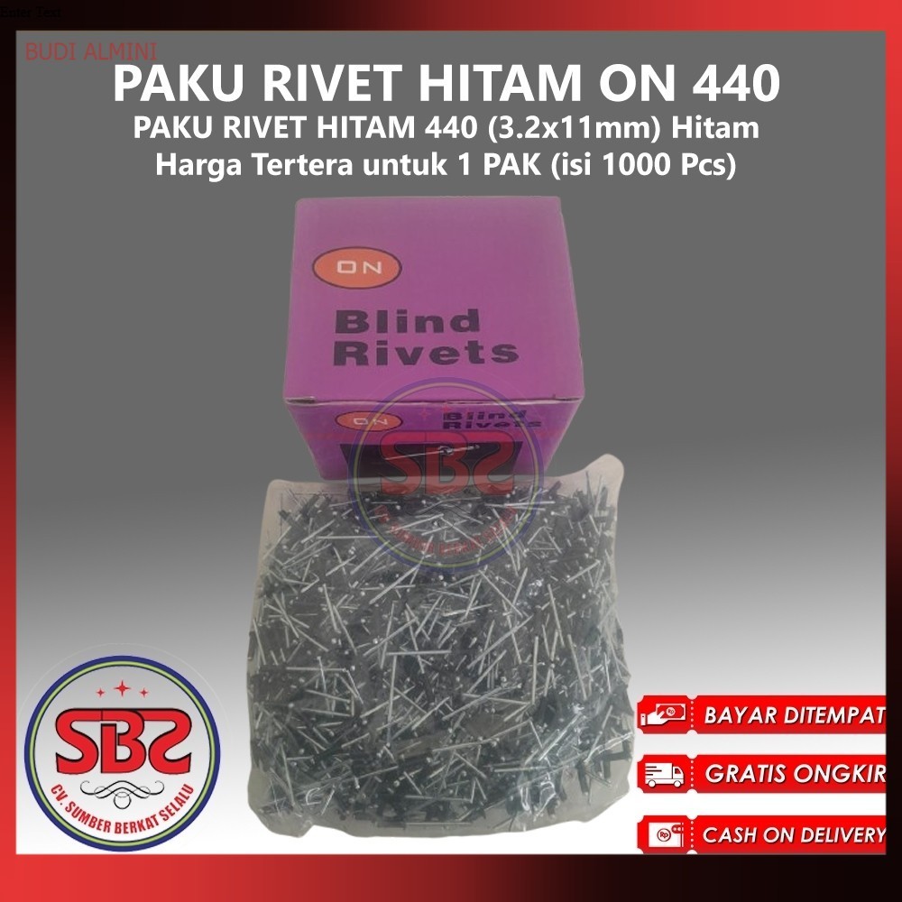 ON Paku Rivet 440 HITAM 1 Box Isi 1000pcs HITAM - Paku Rivet Hitam / Black