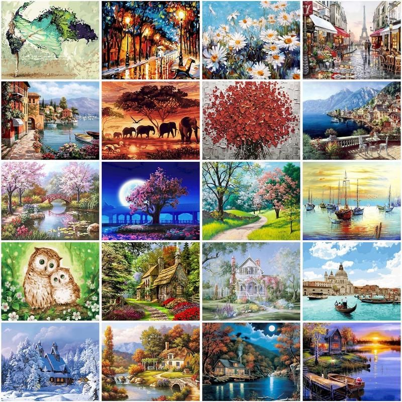 

DIY Frame Coloring By Number House Landscape Kits Painting By Number Modern Drawing On Canvas HandPainted Art Gift