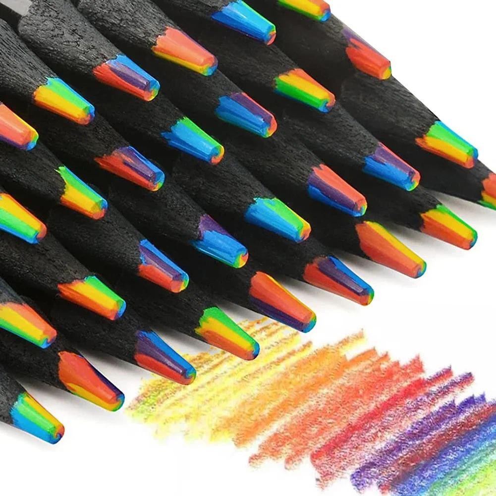 

1pc 7Color Rainbow Color Pencils Black Wood Painting Crayon Multicolored Pencils Students Art Drawing Writing Stationery Supply