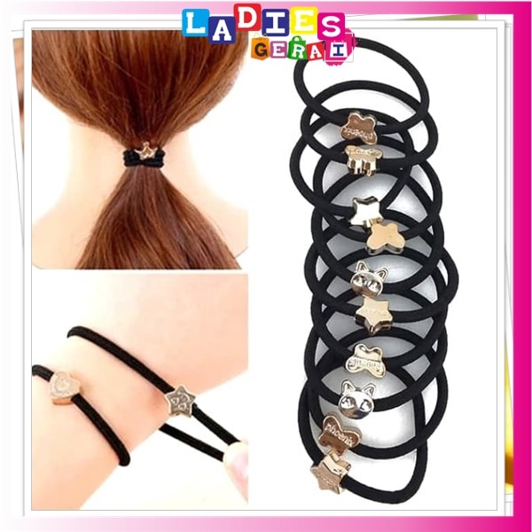 Ikat Rambut Karet Korea / Gelang Kuncir Karet Warna Hitam