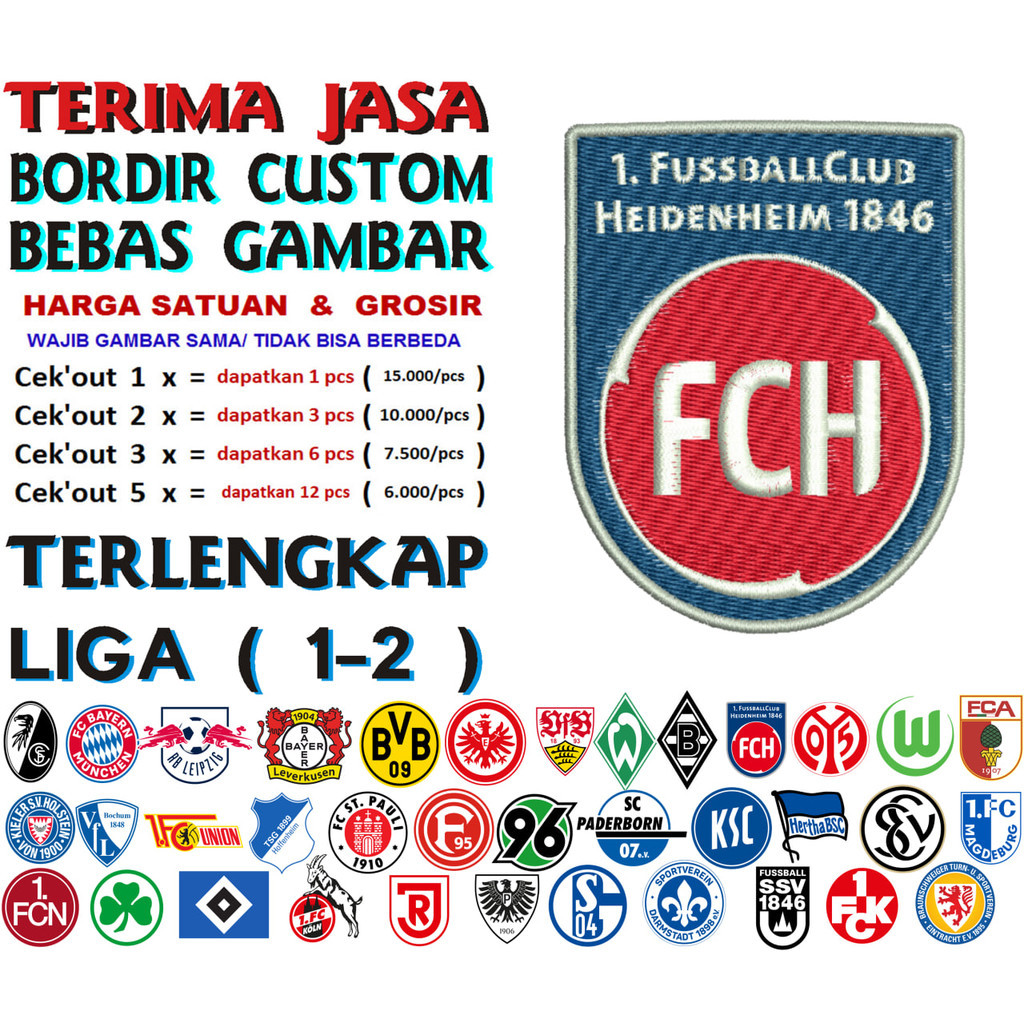NEAR HEIDENHEIM FC PATCH BORDIR BET LOGO/EMBLEM KLUB BOLA BUNDESLIGA JERMAN