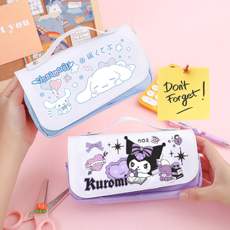 

Sanrio Pu Large Capacity Pencil Case Kawaii Cinnamoroll Melody Kuromi School Supplies Pencils Bag Pen Pouch Pen Case Stationery