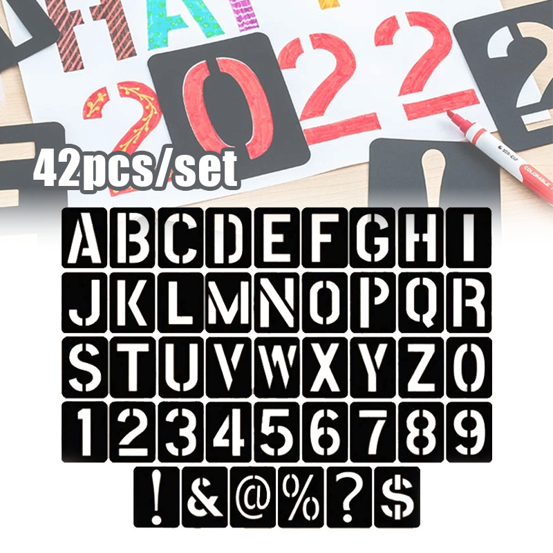 

Stencil Angka Huruf 42Pcs - Cetakan Tulisan Alfabet Plastik Cat Semprot Set Lengkap
